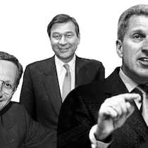 Junge Helden: Daniel Vasella - erfolgreicher Baumeister der Novartis-Fusion kurz vor dem Zusammenschluss 1996; Marcel Ospel - der Bankchef bei der Verkündung der Grossbankenfusion im Dezember 1997; Pierin Vincenz – baute aus einem losen Bankenverbund die drittgrösste Schweizer Bank, der Bankenchef im Jahr 2002 (v.l.).