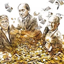 Kein Grossgrundbesitzer, keine Produktionsmittel, nur Arbeitskraft: Angestellte Manager wie Sergio Ermotti (UBS), Severin Schwan (Roche), Paul Bulcke (Nestlé) oder Walter Kielholz (Swiss Re, v.l.), stechen die klassischen Gründerfamilien beim Aufbau von Reichtum immer mehr aus.