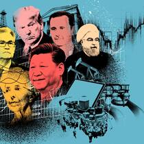 Treiber der Finanzmärkte: Jerome Powell, Chef der US-Notenbank, EZBChefin Christine Lagarde, US-Präsident Donald Trump, Xi Jinping, Staatspräsident Chinas, Syriens Staatsoberhaupt Bashar al-Assad, Hassan Rohani, Präsident des Iran (v.l.).