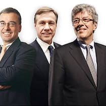 Gute Aussichten an der Börse: Bruno Pfister, Chef von Swiss Life, Zurich-CEO Martin Senn und Michel Liès, Chef von Swiss Re.