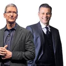 Börsengewinner und -verlierer: Apple-CEOTim Cook (l.) und Charles-Vögele-Chef Frank Beeck.