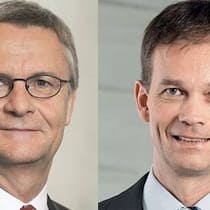 Hans Rudolf Matter, Chef der Basler Kantonalbank und Martin Scholl, Chef der Zürcher Kantonalbank