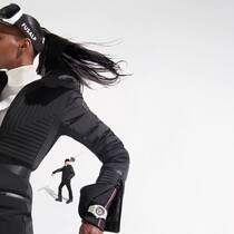 Zenith x Fusalp: Die Capsule-Collection besteht aus markant designten Teilen – schwarzen und weissen Uhren zu schwarzen Skidresses mit Couture-Appeal.