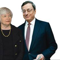 Gelddrucker vom Dienst: Janet Yellen, designierte Chefin der Fed, und  EZB-Lenker Mario Draghi.