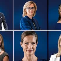 Frauenpower: Swiss-Re-COO Anette Bronder, UBS-COO Sabine Keller-Busse, McKinsey-Partnerin Nina Probst (o.v.l.), UPC-Chefin Severina Pascu, Anita Eckardt (Leiterin Konzernsparte Spezialitäten bei Implenia), Novartis-Pharmaceuticals-Präsidentin Maria-France Tschudin (u.v.l.).