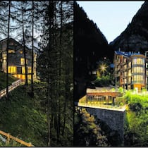Zwei Ferienresorts mit Blick auf das Matterhorn.