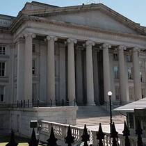 Das Treasury Building, Sitz des Finanzministeriums der USA in Washington DC.