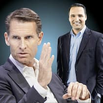 Partners Group unter Präsident Steffen Meister (l.) und CEO David Layton verlor seit Februar massiv an Wert – trotz guter Zahlen.