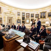 Die Schweizer Delegation am Dienstag bei Donald Trump.