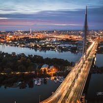 New, modern bridge on the river Sava, Belgrade, Serbia.