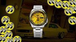 Die Seiko 5 Sports Mooneyes in leuchtendem Gelb.