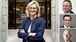 UBS-Karussell: Sabine Keller-Busse beerbt Axel Lehmann (u.) als Schweiz-Chefin, Iqbal Khan (M.) wird zusätzlich Chef der EMEA-Region – und Ralph Hamers verfolgen schlechte Nachrichten aus der Heimat.
