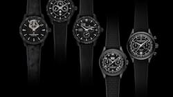 Die «Capsule Collection» von Carl F. Bucherer: Manero Tourbillon Double Peripheral Black, 58’000 Fr., Manero Peripheral Perpetual Calendar Black, 35’000 Fr.; Manero Peripheral Big Date Black, 22’000 Fr.; Heritage Bicompax Annual Black, 8600 Fr.; Manero Flyback Black, 7800 Fr. (von links).