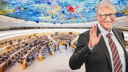 Bill Gates unterstützt mit seiner Gates Foundation in der Schweiz vor allem Organisationen der Vereinten Nationen (im Bild Plenarsaal der UNO in Genf).