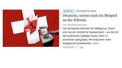 Das internationale Medienecho zum Abstimmungssonntag: Zuweilen darf man zu Recht neidisch auf die Schweiz sein, kommentiert die «Welt» in Berlin. Zum Beispiel nach diesem Abstimmungssonntag. Die Schweizer hätten gezeigt, dass sie selbst in «aufgeheizten Zeiten zu Ausgewogenheit und Reflexion fähig sind». Sind es die Deutschen in gleichem Masse?, fragt die «Welt». «Man kann es nur hoffen.»