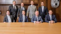 Die Pictet-Teilhaber (von links oben): Boris Collardi, Bertrand Demole, Rémy Best, Laurent Ramsey, Sébastien Eisinger, Renaud de Planta, Nicolas Pictet, Marc Pictet.