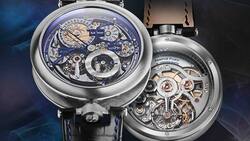 Der Uhrmacher programmiert die mechanische Lebensreserve in die Mechanik, sichtbar auf einer teilweise gebläuten peripheren Scheibe zu sehen, wobei Blau das Leben anzeigt.