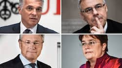Mit Lohnkürzungen und Spenden geben sich CEOs solidarisch, etwa UBS-Chef Sergio Ermotti, Adecco-Chef Alain Dehaze (oben v.l.), ABB-Chef Björn Rosengren und Ems-Chefin Magdalena Martullo-Blocher.