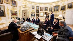 Die Schweizer Delegation am Dienstag bei Donald Trump.