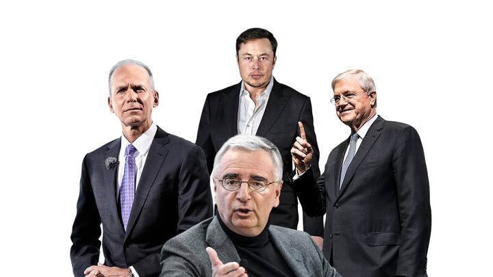 Kontrollversagen Aufseher mit Pannen (v.l.): Dennis Muilenburg (Boeing), Paul Achleitner (Deutsche Bank), Elon Musk (Tesla), Werner Wenning (Bayer).