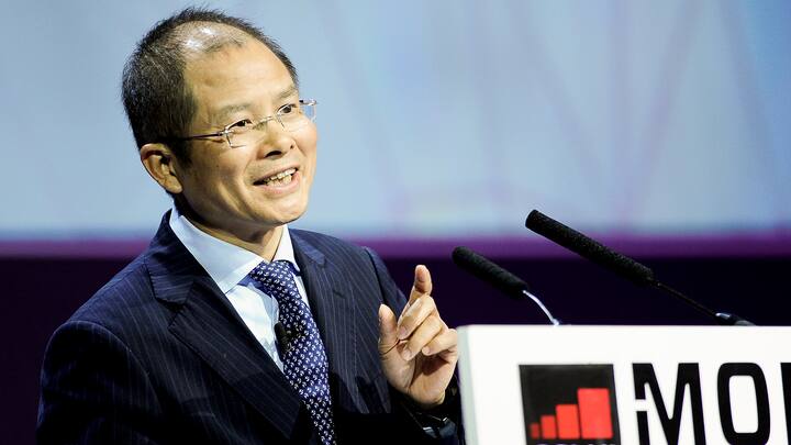 BARCELONA, SPAIN - FEBRUARY 28: Eric Xu ( Xu Zhijun), Deputy Chairman of the Board and rotating CEO of Huawei, giving a conference during the Mobile World Congress, on February 28, 2017 in Barcelona, Spain. (Photo by Joan Cros Garcia/Corbis via Getty Images)