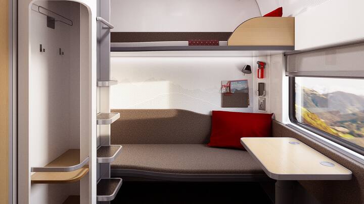 Die neuen ÖBB-Nachtzüge versprechen ab 2023 mehr Komfort und mehr Privatsphäre – egal, ob im Viererabteil im Liegewagen (l.),