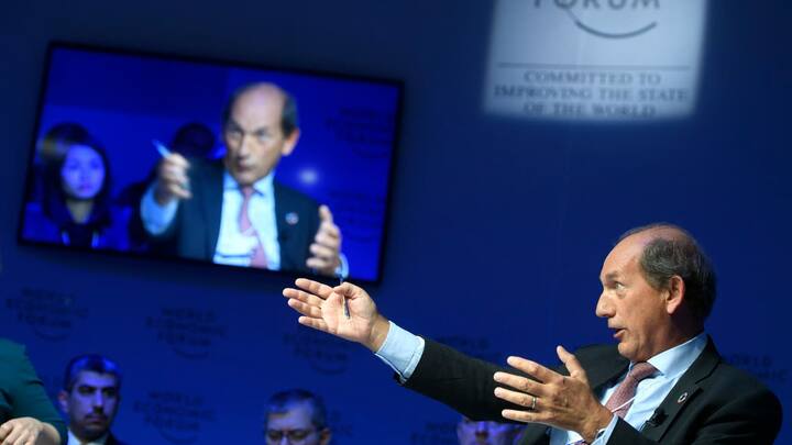 Nestle's Chairman Paul Bulcke from Belgium speaks during a panel session during the 48th Annual Meeting of the World Economic Forum, WEF, in Davos, Switzerland, Wednesday, January 24, 2018. The meeting brings together entrepreneurs, scientists, corporate and political leaders in Davos, January 23 to 26. (KEYSTONE/Laurent Gillieron)