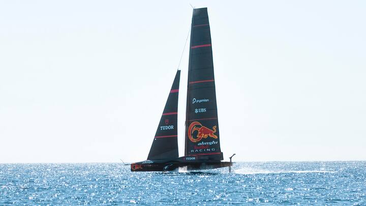 Alinghi Red Bull Racing's first sailing day with their race yacht BoatOne, in Barcelona, Spain on April 19. 2024 // Oriol Castello / Alinghi Red Bull Racing / Red Bull Content Pool // SI202404190586 // Usage for editorial use only //