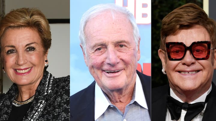 Valerie Wertheimer, Jerry Weintraub, Elton John (v.l.).