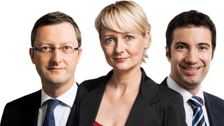 Peter Keller (l., SVP), Isabelle Moret (FDP) und Ständerat Andrea Caroni (FDP) 