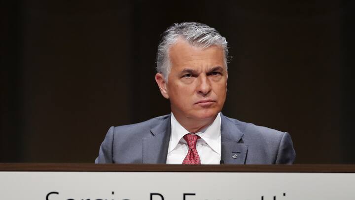 Sergio Ermotti, chief executive officer of UBS Group AG, looks on during the bank's annual general meeting in Basel, Switzerland, on Thursday, May 2, 2019. UBS said earlier this year that it would slow hiring and deepen cost cuts during one of the worst first quarters in recent history, which forced the bank to cut an additional $300 million in costs. Photographer: Stefan Wermuth/Bloomberg via Getty Images