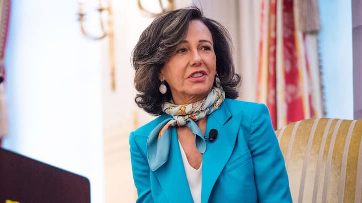 Ana Botin, executive chairman of Banco Santander SA, speaks during an Economic Club of New York event in New York, U.S., on Monday, Oct. 7, 2019. Since becoming Executive Chairman in 2014, Botin has led a cultural and commercial transformation of the bank, which serves more than 142 million customers across Europe and the Americas. Photographer: Tiffany Hagler-Geard/Bloomberg