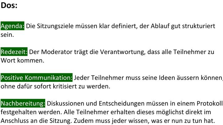 Meetings Sitzungsmanagement Dos