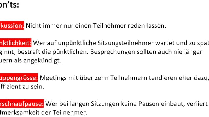 Meetings Sitzungsmanagement Don'ts