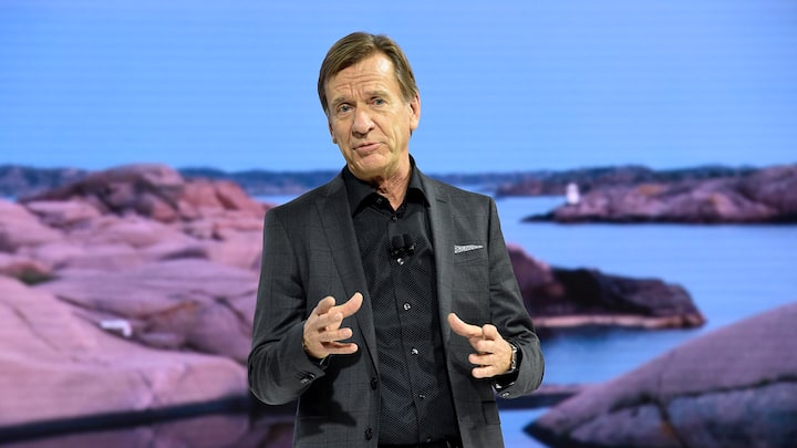 LOS ANGELES, CA - NOVEMBER 29: Hakan Samuelsson, president and CEO of Volvo car Corporation, speaks during a news conference during the auto trade show AutoMobility LA at the Los Angeles Convention Center November 289, 2017, in Los Angeles, California. (Photo by Kevork Djansezian)