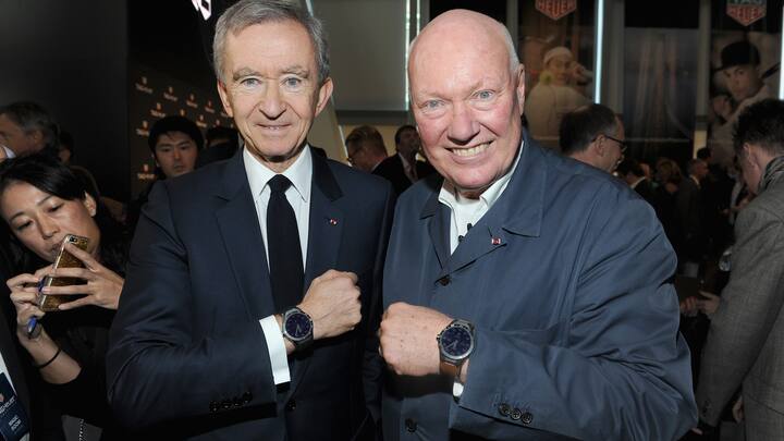 NEW YORK, NY - NOVEMBER 09:  Bernard Arnault and Jean-Claude Biver attend the TAG Heuer Connected Watch event on November 9, 2015 in New York City.  (Photo by Craig Barritt/Getty Images for Tag Heuer)