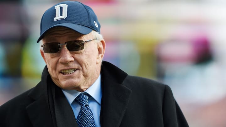 LANDOVER, MD - OCTOBER 21: Owner Jerry Jones of the Dallas Cowboys stands on the field before a game between the Dallas Cowboys and Washington Redskins at FedExField on October 21, 2018 in Landover, Maryland. (Photo by Patrick McDermott/Getty Images)