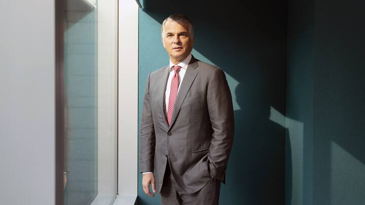 Sergio Ermotti, chief executive officer of UBS Group AG, poses for a photograph following a Bloomberg Television interview in Singapore, on Monday, Sept. 17, 2018. UBS?has picked Frankfurt as its post-Brexit European Union hub and has made preparations for the worst-case scenario of Britain crashing out of the bloc without a trade deal, Ermotti?said. Photographer: Wei Leng Tay/Bloomberg