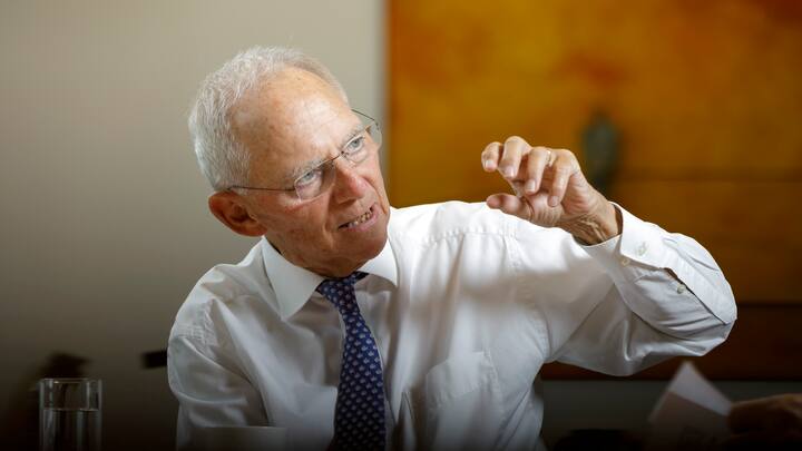 BERLIN, GERMANY - JULY 24:  President of the Bundestag Wolfgang Schaeuble speaks during an interview at the Bundestag on July 24, 2018 in Berlin, Germany.  (Photo by Thomas Koehler/Photothek via Getty Images)