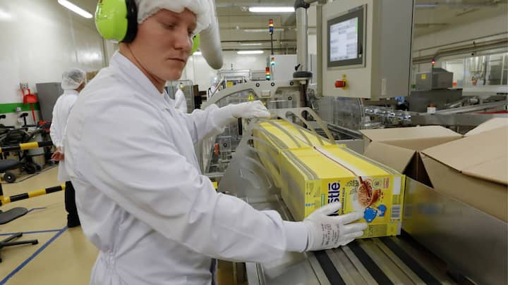 VOLOGDA, RUSSIA - OCTOBER 12, 2017: Packaging line at the Nestle infant cereals factory. Mikhail Japaridze/TASS (Photo by Mikhail Japaridze\TASS via Getty Images)