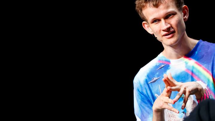 Russian-Canadian programmer Vitalik Buterin, founder and inventor of the Ethereum mining network and software development platform, along with the associated Ether (ETH) cryptocurrency, speaks at a blockchain event in Zug, Switzerland, Friday, July 6, 2018. (KEYSTONE/ Valentin Flauraud)