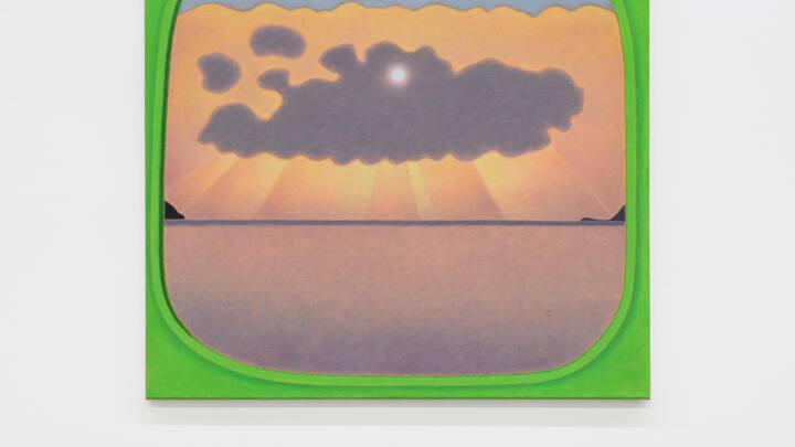 Poppig-erhabene Natureindrücke: «Soleil caché nuage orangé», 2024; Öl auf Leinwand;80 × 80 × 2 cm.