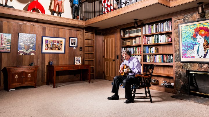 Roger McNamee, venture capitalist and musician, at his home in Silicon Valley.  An early investor in Facebook and advisor to Zuckerberg he has now become one of the biggest critics of the company. In his just released book "Zucked: Waking Up to the Facebook Catastrophe" he tells the story of the social media platform and how it's become a danger to democracy.