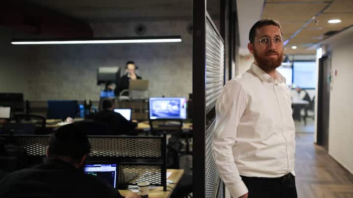 Portrait of Yitzik Crombie, CEO of Bizmax, a coworking space for ultra-orthodox Jewish men, in Jerusalem, Israel, February 28, 2019.