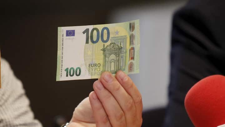 epa07596697 A view of new 100 euro banknote in Riga, Latvia, 24 May 2019. Latvia will be launching new 100 euro and 200 euro banknotes On 28th May 2019. These are the latest European series of banknotes with refurbished design and advanced security features. EPA/Toms Kalnins