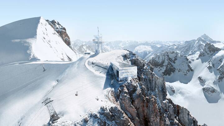 HANDOUT - Visualisierung des Masterplans der neuen Bergstation Titlis mit ausgebautem Turm, zur Verfuegung gestellt am Montag, 5. November 2018. Herzog & de Meuron und die Titlis Bergbahnen praesentierten heute das Projekt TITLIS 3020 mit dem Ausbau des Richtstrahlturms inklusive Zugangsstollen und dem Neubau der Bergstation. (HANDOUT HERZOG & DE MEURON)  *** NO SALES, DARF NUR MIT VOLLSTAENDIGER QUELLENANGABE VERWENDET WERDEN ***