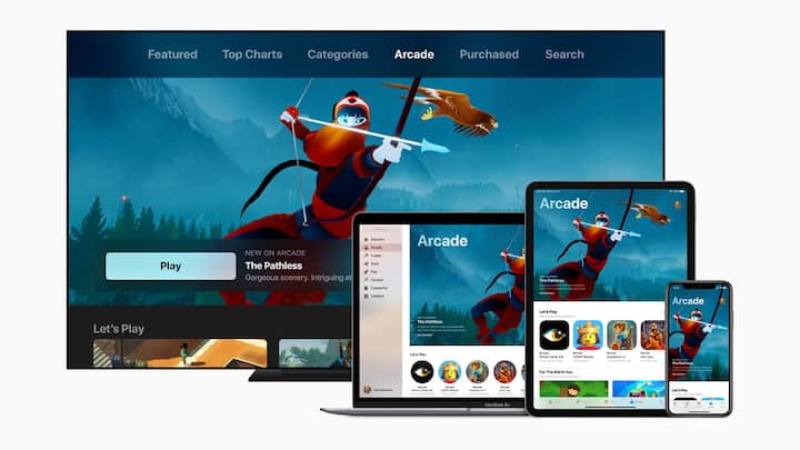 epa07463025 A handout photo made available by Apple, Inc. shows Apple launches Apple Arcade, a game subscription service for mobile, desktop and the living room as shown on Apple TV, iPad Pro, iPhone Xs, and MacBook Pro during the Apple Event at the Steve Jobs Theater on the Apple Inc., headquarter campus in Cupertino, California, USA, 25 March 2019. EPA/APPLE INC., / HANDOUT All Rights Reserved/Mandatory Credit/ Please credit: Courtesy of Apple, Inc. HANDOUT EDITORIAL USE ONLY/NO SALES/NO ARCHIVES