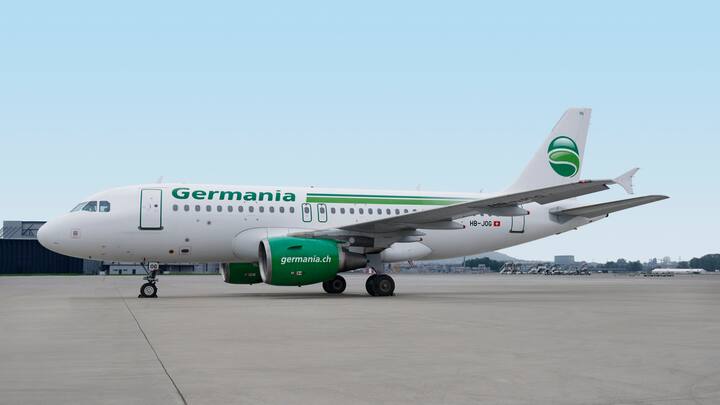 Airbus A319 der Schweizer Fluggesellschaft Germania Flug AG am Flughafen Zuerich. (PPR/Germania Flug AG/Gerry Ebner)
