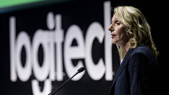 Hanneke Faber, Chief Executive Officer of Logitech, speaks during the Annual General Meeting of Logitech at the SwissTech Convention Center, in Ecublens near Lausanne, Switzerland, Wednesday, September 4, 2024. (KEYSTONE/Jean-Christophe Bott)
