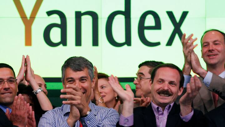 Arkady Volozh, CEO of Yandex, celebrates the initial public offering of his company at the Nasdaq MarketSite, Tuesday, May 24, 2011 in New York. Yandex is a Russian internet search company.  (AP Photo/Richard Drew)